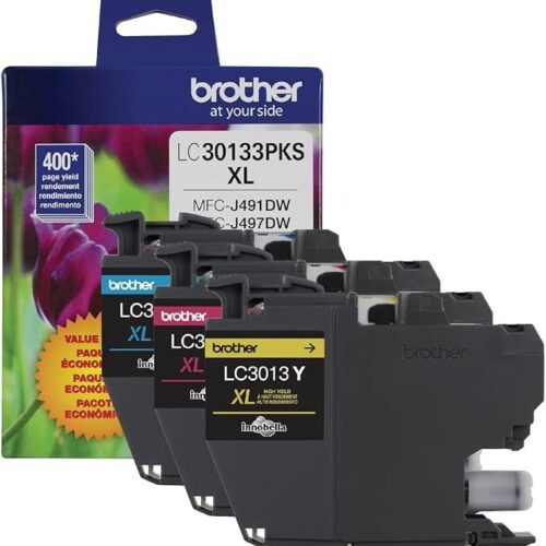 Brother Printer Genuine LC30133PKS 3-Pack High Yield Color Ink Cartridges, Page Yield Up to 400 Pages/Cartridge, Includes Cyan, Magenta and Yellow, LC3013