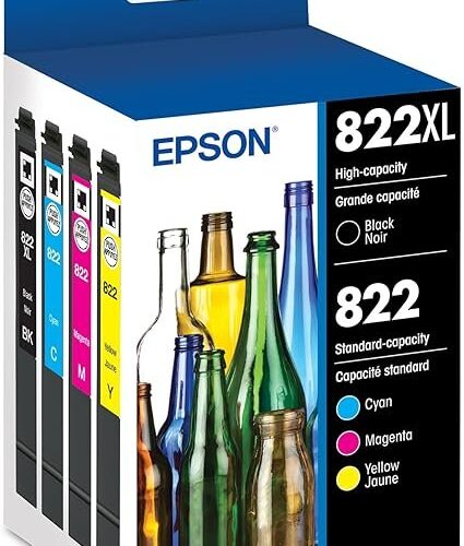 EPSON 822 DURABrite Ultra Ink High Capacity Black & Standard Color Cartridge Combo Pack (T822XL-BCS) Works with WorkForce Pro WF-3820, WF-3823, WF-4820, WF-4830, WF-4833, WF-4834