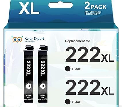 222XL Black Ink Cartridges Replacement for Epson 222 T222XL 222XL Ink Cartridges for Epson Printer WF-2960, XP-5200 (2 Black)